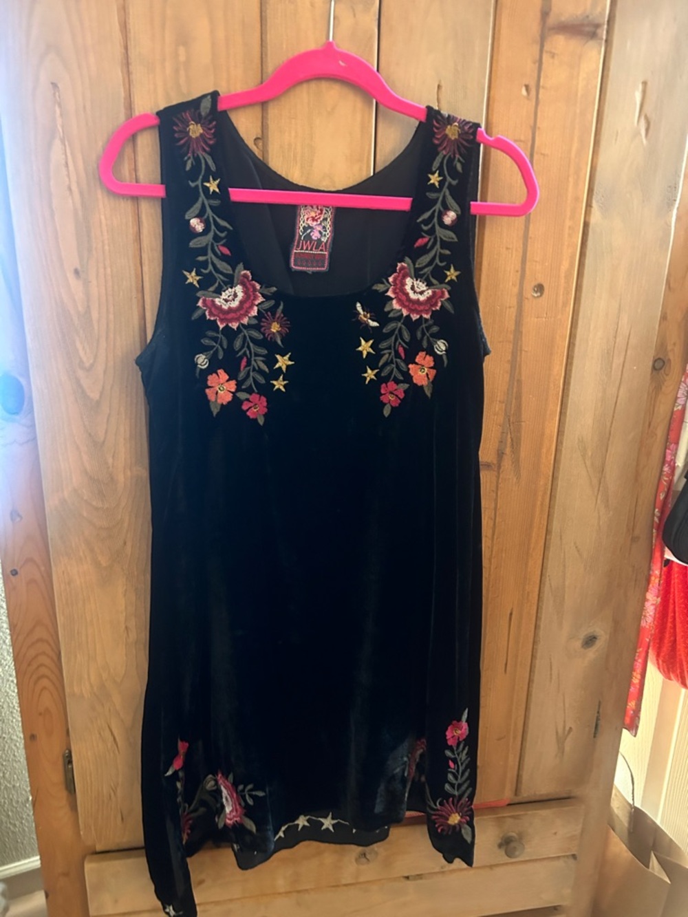 Johnny Was Black Embroidered Velvet Tank Dress